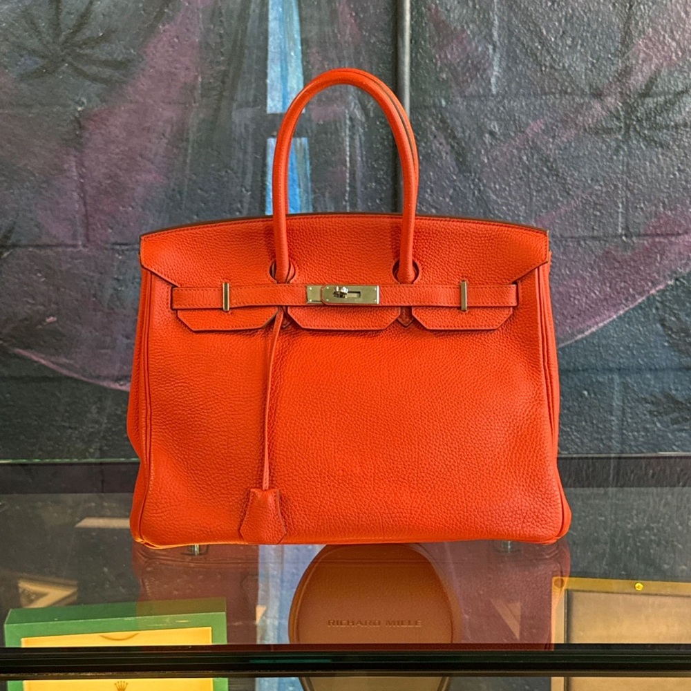 Hermes Birkin Bag 35 Vermillon Toge leather Silver hardware